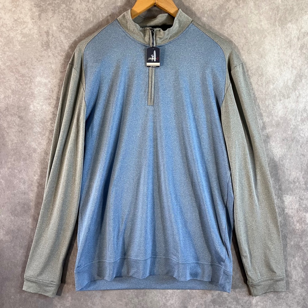 johnnie-O Pullover Mens L Blue Grey JMKO1450 Quarter Zip Performance Stretch
